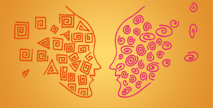 graphic of two heads full of ideas facing one another