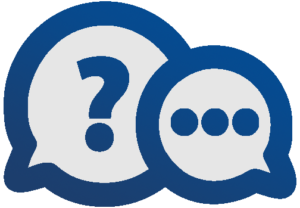q&a graphic - overlapping speech bubbles with question mark and 3-dot conversation symbol in each one